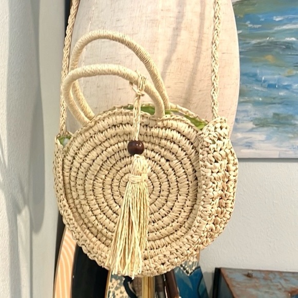 Solid & Striped, Summer Ivory/Lime Woven Satchel,Shoulder Strap/Handbag,EUC - Picture 9 of 14